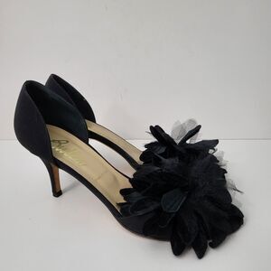 BUTTER Pumps Womens 10 Black Fabric Open Toe Heels Dressy Formal Made In Italy